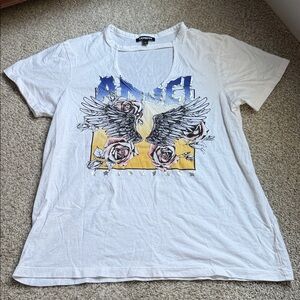 Express white keyhole angel short sleeve top size small